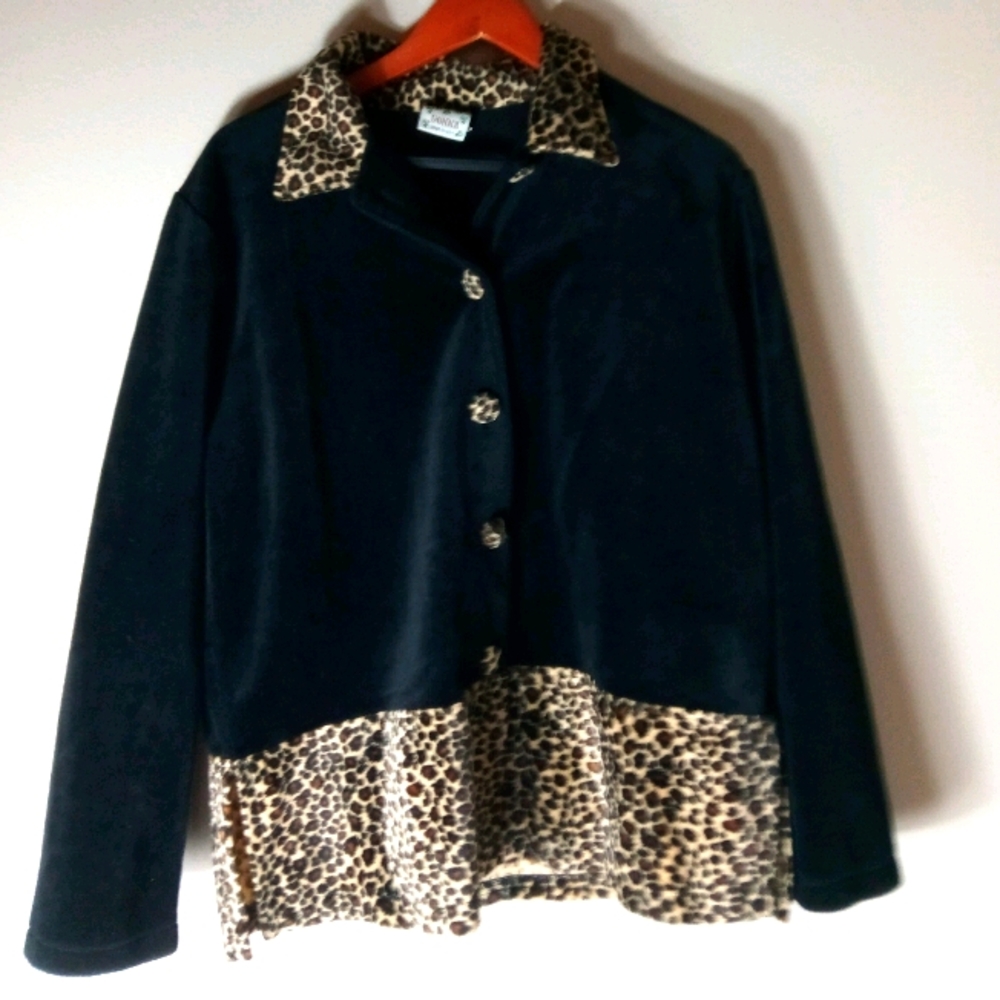 Donna M Black Gold Leopard Shirt Jacket